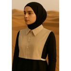 Mirach Keten Polo Yaka Kolsuz Yarım Gömlek | Lastikli Esnek Crop Gömlek Yelek Boyunluk - 13S-Krem - S - M