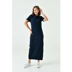 mirach Kısa Kollu Fitilli Maksi Elbise | Sıfır Yaka Rahat Kesim Triko Ferace | Tesettür Büyük Beden