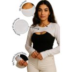Mirach Sıfır Yaka Parmak ve El Geçmeli Boyunluklu Kolluk Penye Pamuk Uzun Kollu Tesettür Bodysuit Kolluk - Beyaz - Standart