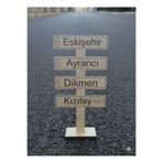 Miracix Ahşap Kazıma Kızılay Yön Tabelası Eskişehir, Ayrancı, Dikmen Masa Üstü Dekor Krem 10 x 10