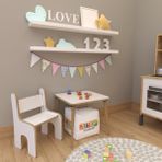 Miracle 3D Çocuk Oyun Etkinlik Çalışma Masası ve Sırt Dayamalı Sandalye Aktivite Masası - Beyaz