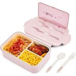 Miracle1 Sefer Tası Öğle Yemeği Kutusu Sızdırmaz Bento Kutu Seti Bölmeli ve Çatal Bıçaklı Yemek Kabı 1400 Ml. (Yurt Dışından) - Açık Pembe