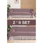 Miracolo Home Bordo Pamuklu Kolları Örten 310 Cm Koltuk Kanepe Çekyat Örtüsü Önden Saçaklı Kaymaz Tasarım (2 ADET)