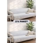 Miracolo Home Pamuklu Koltuk Örtüsü Şalı Kaymaz Dokulu Çok Amaçlı Kanepe Çekyat Örtüsü 170X200 cm 2'li Paket - 170 x 200 cm - Açık Gri