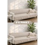 Miracolo Home Pamuklu Koltuk Örtüsü Şalı Kaymaz Dokulu Çok Amaçlı Kanepe Çekyat Örtüsü 170X200 cm 2'li Paket - 170 x 200 cm - Bej