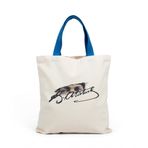 MİRAİ Atatürk Göz Portresi ve İmza Baskılı Krem Kanvas Omuz Çantası/Tote Bag - Mavi Sap - Bireysel ve Kurumsal Siparişe Uygun