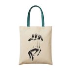 MİRAİ Grafik Baskılı Kanvas Tote Çanta, Krem Rengi, Turkuaz Saplı, Özel Baskılı Krem Kanvas Omuz Çantası/Tote Bag - Koyu Petrol Yeşili Sap - Bireysel ve Kurumsal Siparişe Uygun