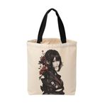MİRAİ Japon Esintili Kimono ve Kırmızı Çiçek Motifli Anime Tarzı Portre Özel Baskılı Kanvas Tote Çanta - Bireysel ve Kurumsal Siparişe Uygun