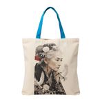 MİRAİ Japon Esintili Kimono ve Kuş Motifli Portre Baskılı Kanvas Omuz Çantası (Turkuaz Sap) - Bireysel ve Kurumsal Siparişe Uygun