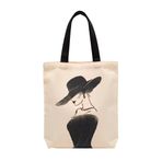MİRAİ Minimalist Moda İllüstrasyonu (Geniş Kenarlı Şapka ve Abiye Silüet) Kanvas Tote Çanta - Bireysel ve Kurumsal Siparişe Uygun