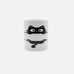 MİRAİ Minimalist Siyah Kedi (Üst-Alt Peek-a-Boo) Özel Baskılı Seramik Kupa 330 ml - Bireysel ve Kurumsal Siparişe Uygun