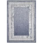 Miraj Mavi Çerçeveli Modern Geometrik Etnik Desenli Boho Makinada Yıkanabilir Hafif Hav Toz Vermez Leke Tutmaz Kaymaz Taban Dijital Makine Baskı Halı Oturma Odası Salon Yolluk Koridor Mutfak Halısı