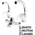 MiraLive 3lü Set Banyo - Evye Mutfak - Lavabo Aç Kapa Mix Batarya Musluk (K95) - 1 - Renkli