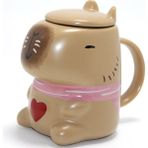 MiraLive Capybara Tasarımlı Kapaklı Porselen Kupa Bardak - Renkli - standart
