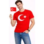 MiraLive Erkek T-Shirt Kısa Kol Bisiklet Yaka Ay Yıldız Bayrak Baskılı Tişört - Kırmızı - XL