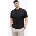 MiraLive Erkek Yazlık Triko Tişört Kısa Kol Polo Yaka Düğmeli T-Shirt - Siyah - XL
