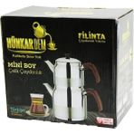 MiraLive Filinta Mini Boy Çelik Çaydanlık Seti Çift Kapaklı Renkli Bakalit Kulp Üst Demlik: 1lt - Alt Suluk: 1.5lt Kendinden Süzgeçli (4887)