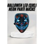 MiraLive LED Işıklı Neon Maske Cadılar Bayramı Maskesi Korkunç Korku Maskesi - Renkli - standart