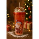 MiraLive Noel Baba & Yeni Yıl 2026 Temalı Pipetli Suluk 450 ml Çift Katman Mika Su Şişesi 2768-A - Renkli