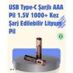 MiraLive USB Type-C Şarjlı Aaa Lityum Pil | 1.5V Sabit Voltaj, 1000+ Şarj Döngüsü ile Uzun Ömür