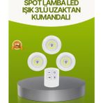MiraLive Uzaktan Kumandalı 3 Lü Kablosuz LED Spot Lamba Seti Yapışkanlı Pratik Kullanım - Renkli - standart
