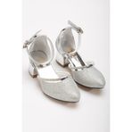 miram shoes Kız Çocuk Gümüş Çupra Abiye Topuklu Ayakkabı