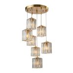 MİRAN HOME Modern Gold Uzun Kristal Taşlı Kare 7’li Sarkıt Avize