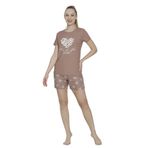 Mirano 1601 Pegasus Likralı Kumaş Kalpli Şortlu Takım Pijama Takımı (Vizon, XL)