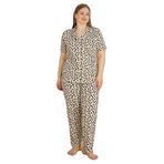 Mirano 2850 Desenli Milan Kumaş Kısa Kollu Düğmeli Büyük Beden Kadın Pijama Takımı, Leopar, 3XL