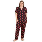 Mirano 2854 Kalpli Milan Kumaş Kısa Kollu Düğmeli Büyük Beden Kadın Pijama Takımı, Siyah, 4XL