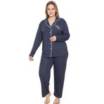 Mirano 4400 POLYVİSCON Kumaş Kısa Kollu Düğmeli Büyük Beden Kadın Pijama Takımı, Lacivert, 3XL