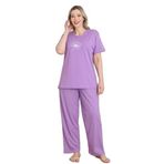 Mirano 4501 Kısa Kollu Lila Süprem Kumaş Büyük Beden Kadın Pijama Takımı, Lila, 3XL