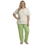 Mirano 4510 Çizgili Pijamalı Kısa Kollu Penye Büyük Beden Kadın Pijama Takımı, Ekru, 3XL