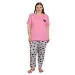 Mirano 4515 Kalpli Kısa Kollu Pamuklu Penye Büyük Beden Kadın Pijama Takımı, Fuşya, 2XL