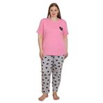 Mirano 4515 Kalpli Kısa Kollu Pamuklu Penye Büyük Beden Kadın Pijama Takımı, Fuşya, 4XL