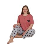 Mirano 4515 Kalpli Kısa Kollu Pamuklu Penye Büyük Beden Kadın Pijama Takımı, Gül Kurusu, 2XL