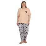 Mirano 4515 Kalpli Kısa Kollu Pamuklu Penye Büyük Beden Kadın Pijama Takımı, Somon, 3XL