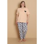 Mirano 4515 Kalpli Kısa Kollu Pamuklu Penye Büyük Beden Kadın Pijama Takımı