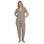 Mirano 9509 Leopar Desenli Pegasus Kumaş Düğmeli Kısa Kolu Kadın Pijama Takımı, Leopar, M