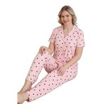 Mirano 9514 Kalpli Pembe Pegasus Kumaş Düğmeli Kısa Kolu Kadın Pijama Takımı, Pembe, XL