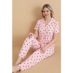 Mirano 9514 Kalpli Pembe Pegasus Kumaş Düğmeli Kısa Kolu Kadın Pijama Takımı