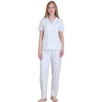 Mirano 9515 Çizgili Pegasus Pamuklu Kumaş Düğmeli Kısa Kolu Kadın Pijama Takımı, Ekru, M