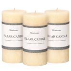 MIRASCENTS 3x6 İnç Fildişi Sütunlu Mumlar 3'lü Set - Elle Dökülen Kokusuz Mumlar, Uzun Temiz Yanma, Büyük Büyük Mumlar, Yemek Masası için Dumansız Damlatmaz Mumlar, Düğün, Ev, Banyo, Rustik Dekor