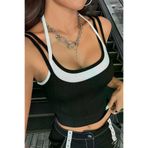 Miravm Defnada Kadın Beyaz Siyah Çift Renk Çapraz Askılı Crop Top Bluz P66148S5697