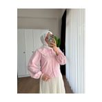 Miraydın Butik Kadın Etek Üstü Bebe Yaka İncili Pembe Gömlek