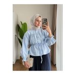 Miraydın Butik Kadın Etek Üstü Belden Büzgülü Gömlek M24140 - Bebe Mavisi