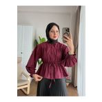 Miraydın Butik Kadın Etek Üstü Belden Büzgülü Gömlek M24140 - Bordo