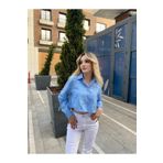Miraydın Butik Kadın Fiyonk Detaylı Crop Gömlek - Bebe Mavisi M4213
