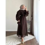 Miraydin Butik Kadın Kolu Fırfırlı Modal Elbise M2648 - Kahverengi