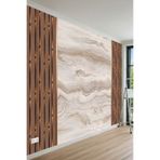 MİRAZAWALL Modern Ahşap Çıta Görünümlü ve Doğal Mermer Doku Desenli Tek Parça Tekstil Duvar Kağıdı